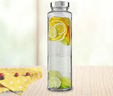 Clear glass airtight water bottle (750ml), leak-proof stainless steel lid - ideal for juices, smoothies, and beverages. Reusable travel glass drinking bottles