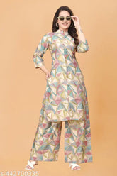 Printed kurta set with palazzo bottoms for women, Indian fashion outfit on display