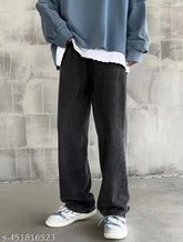 Mens loose denim baggy relaxed fit jeans, solid neutral style in various sizes: 28 (waist 29in, length 40in, hip 33in), 30 (waist 31in, length 40in, hip 35in), 32 (waist 33in, length 40in, hip 37in), 34 (waist 35in, length 40in, hip 39in), 36 (waist 37in, length 40in, hip 41in) - made in India