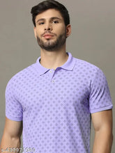 Men's printed cotton blend half sleeves polo neck t-shirt, denim jeans casual look
