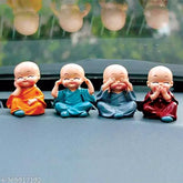 High-quality porcelain Baby Buddha Monk Set of 4 - Miniature laughing Buddha figurines for home decor or car dashboard, symbolizing tranquility and positive energy
