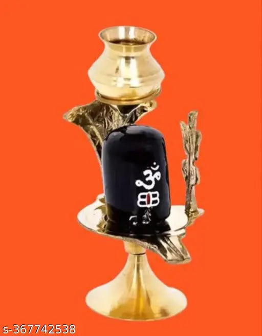 Brass Adi Shankara Shivling Trishul With Kalash, traditional Indian Shiva Lingam for daily puja, 9cm x 9cm x 4.5cm, brings success and harmony in marriage