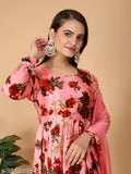 Newest Georgette floral gown, embroidered net, three-quarter sleeves. Woman's fashion, Indian designer Kurti, Western gown