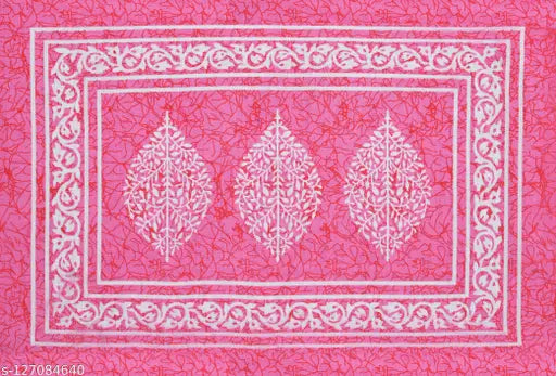 Pink 100% cotton Jaipuri single bedsheet with pillow cover, ethnic motifs, ideal for summer use