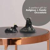 Golden resin Adiyogi statue with Nandi, ideal for car dashboard and home decor, handcrafted in India