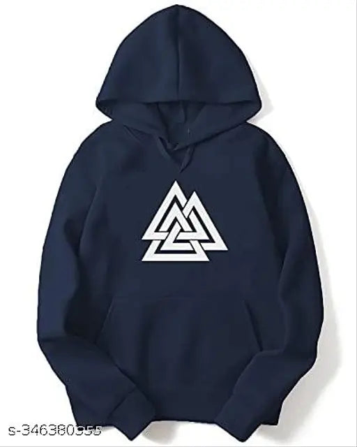 Blue cotton triangle-printed unisex hoodie with long sleeves, ideal for winter outings