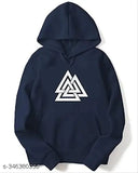 Blue cotton triangle-printed unisex hoodie with long sleeves, ideal for winter outings