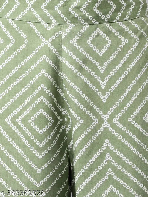 Green cotton Fiorra Kurta set with palazzo pants, striped print, suitable for festive and party occasions, India origin