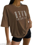 Stylish printed oversized women's cotton blend t-shirt with short sleeves, oversize fit for ladies