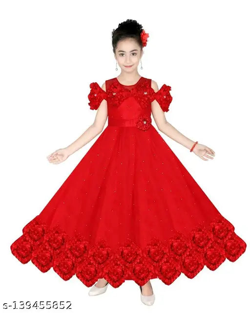 Pretty girls ethnic net gown, solid pattern for 8-9, 9-10 years old. Indian handcrafted ethnic attire
