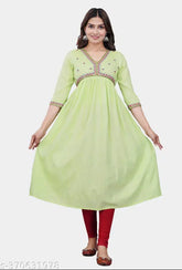 Rayon slub sleeved embroidered anarkali kurta by PRIYA FASHION, single solid color, suitable for festivals and weddings