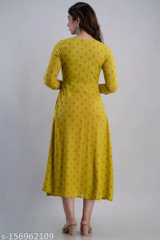 Rayon embroidered Anarkali Kurta with printed combo, Indian traditional wear for women S-50 sizes