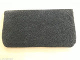 Black beaded fabric clutch, embroidered net design, free size, Indian handcraft
