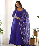 Georgette embroidered gown with matching dupatta, traditional Indian fashion for women