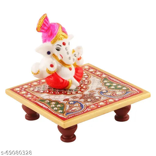 Marble Ganesh Idol with exquisite chowki - Premium home decor and divine office accessory, symbolizing wisdom and blessings