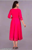 Women's Rayon Pink Solid Kurti, three-quarter sleeves, solid design, India-made fashion clothing for women