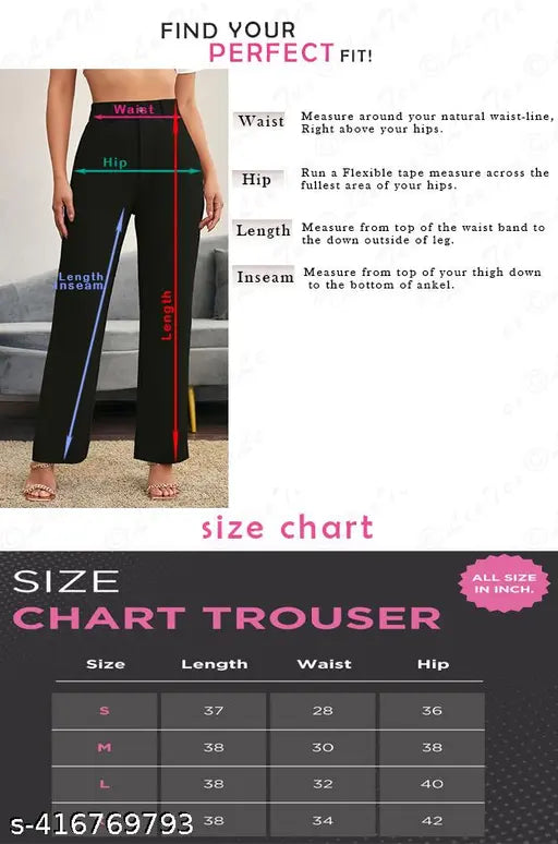 Green cotton blend bell bottom trousers for women, elastic waistband, ankle length, front seam detail, slim fitting, Bell Bottoms & Trousers