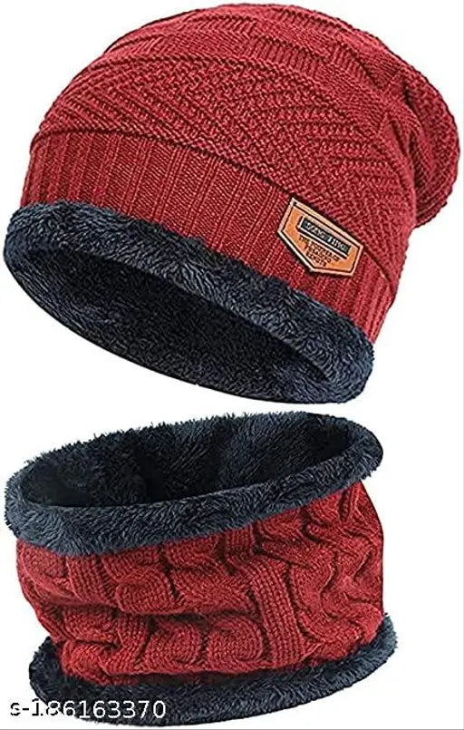 Woolen winter knit scarf & balaclava cap set for men, modern self-design, skin-friendly, perfect for outdoor activities