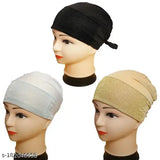 Cotton canvas Muslim women's cap set (pack of 3), solid pattern in black, white, and golden shimmer colors for under hijab wear, origin India
