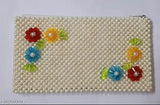 Rosy White beads clutch, embroidered net canvas clutch with one compartment, free size (10in x 5in), casual trendy women's clutch from India