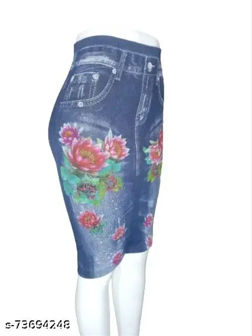 Printed cotton blend skater skirt with elastic inner band, breathable fabric for comfort and air circulation. Women's multi-size (28-34 in), hand wash only. Floral print on stretchy fabric from India