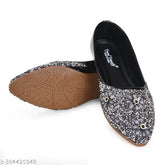 Designer synthetic leather ethnic shoes Jutis for women, embellished slip-on style in bellies pattern, India origin