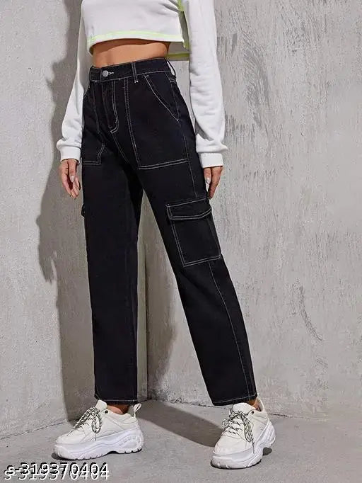 Indian denim, relaxed fit women's jeans, cotton baggy pants - 32 waist x 38 length