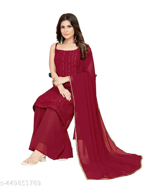 Maroon Georgette embroidered net partywear set by Altecias Vogue Vision