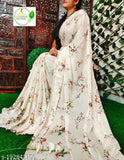 Light weight pure georgette saree with enamel printed netted sequence, Indian wedding party wear