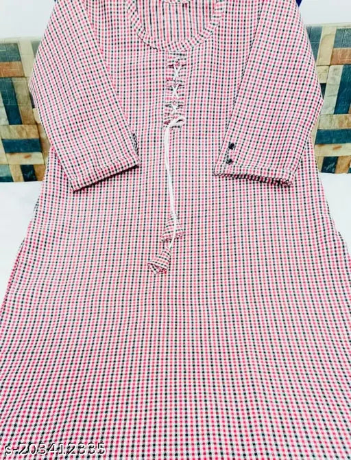 White and black red-lined woolen kurti, three-quarter sleeves, women's ethnic wear for woman top wear. Indian handcrafted fashionable kurti for women