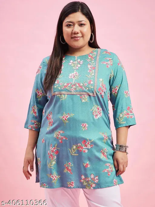 Cotton three-quarter sleeve printed kurti, vibrant Indian multi graphic design for women