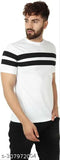 White striped polyester round neck T-shirt for men, fashionable and stylish short sleeve tee on display
