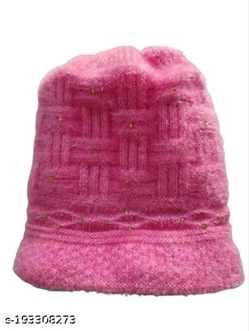 Striped wool winter beanie with fur lining for women & girls, ideal gift for holidays or sports