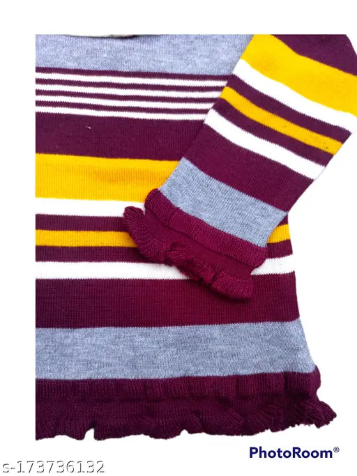 Woolen striped sweater set for girls (long sleeves, 1-2 years), cozy winter fashion