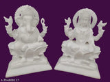 Marble Laxmi Ganesha Idol, 10" x 12.5" x 4", durable for home, office decor & Diwali gifts