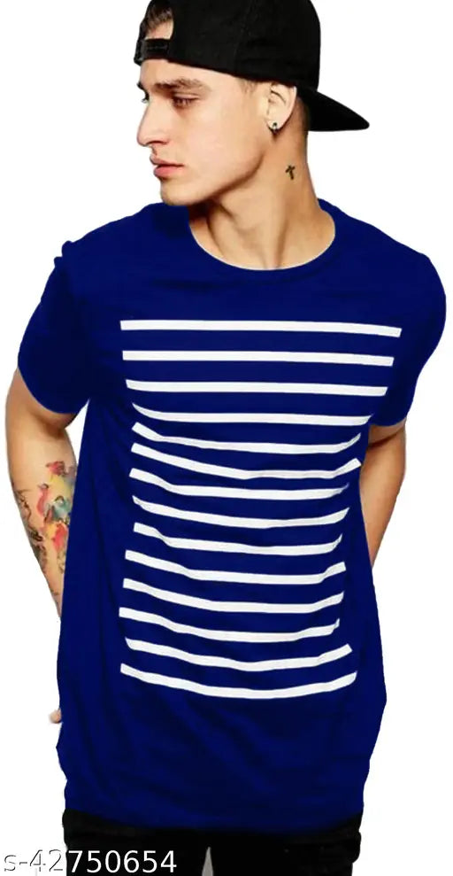 Blue and white printed cotton t-shirts, trendy men's round neck combo pack of 2 (M, L, XL)