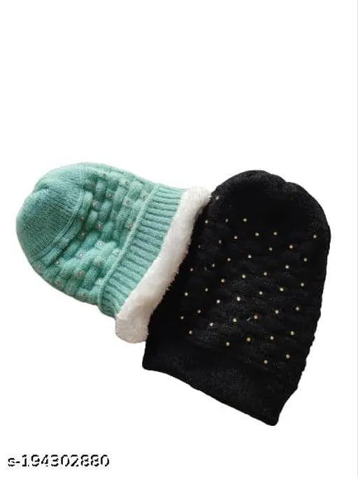 Multicolor wool women's beanie pack of 2, warm and stylish winter accessories from India