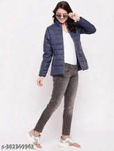 Polyester puffer jacket for women & girls, full sleeves, solid color in black, white, maroon, grey, navy - stylish winter wear