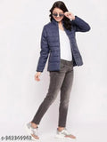 Polyester puffer jacket for women & girls, full sleeves, solid color in black, white, maroon, grey, navy - stylish winter wear