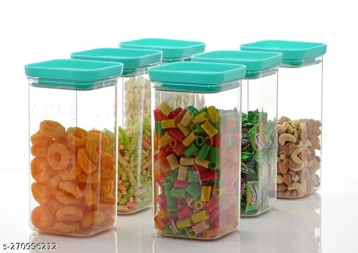 Blue Smart Buy Pushcap airtight plastic kitchen storage jars set of 10, ideal for fridge organization