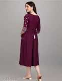 Rayon embroidered kurti, three-quarter sleeves, Indian traditional clothing. XL (bust size: 42in)