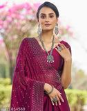 Georgette pink saree with embellished blouse piece, free size, Indian origin
