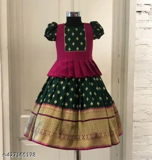 Soft silk lehenga choli, ethnic motif self-design, children's Indian traditional wear for ages 12 months to 13 years