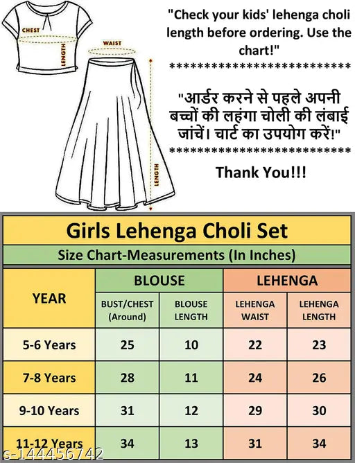 Art Silk Kids Bandhani Lehenga Choli with Net Dupatta, fully stitched and ready to wear for ages 6-14. Indian origin