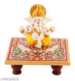 Marble Ganesh Idol with Chowki, vibrant and durable home decor or pooja room accent, perfect for special occasions and gifts