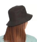 Black solid bucket cap, unisex trendy hat from India