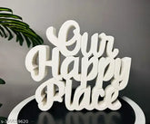 Wooden Decorous Shoppee Let's Decor Idols figurine, happy place quote showpiece for study table or book shelf, Indian artisanal home decor