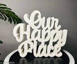 Wooden Decorous Shoppee Let's Decor Idols figurine, happy place quote showpiece for study table or book shelf, Indian artisanal home decor