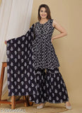 Rayon Banita Voguish Women's Kurta Set with Sharara & Dupatta, printed and stitched, single size available in XS-XXL