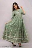 Mint Green rayon anarkali kurti, printed combo, three-quarter sleeves, women's fashion, India